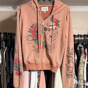 Miss Me Women's Coral Graphic Zip-Up Hoodie